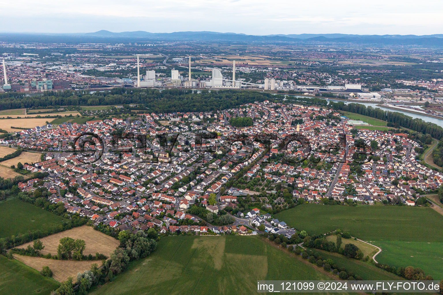 Oblique view of Altrip in the state Rhineland-Palatinate, Germany