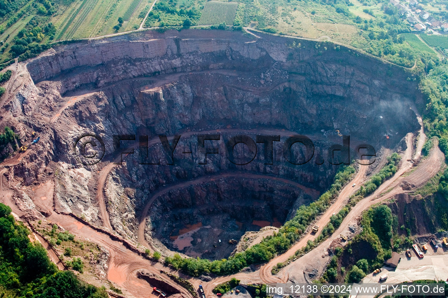 Aerial view of Quarry for the mining and handling of Basalt-Actien-Gesellschaft in Albersweiler in the state Rhineland-Palatinate