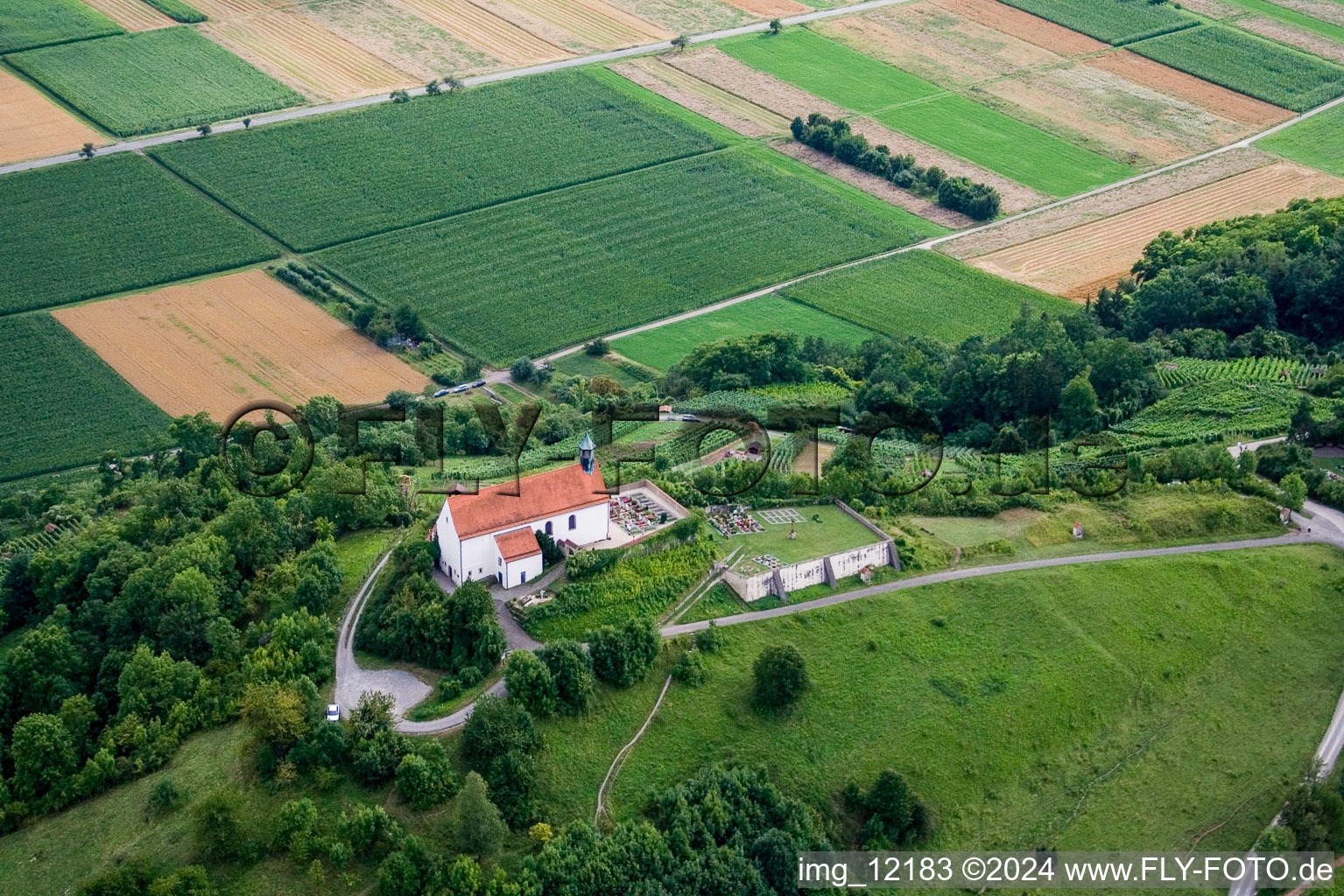 Aerial photograpy of Wurmlingen, Wurmlinger Chapel in Hirschau in the state Baden-Wuerttemberg, Germany