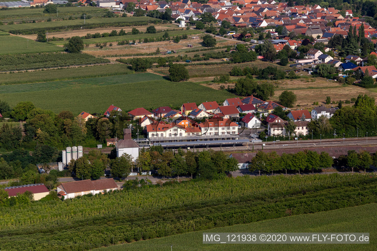 Aerial view of Railroad station in Winden in the state Rhineland-Palatinate, Germany