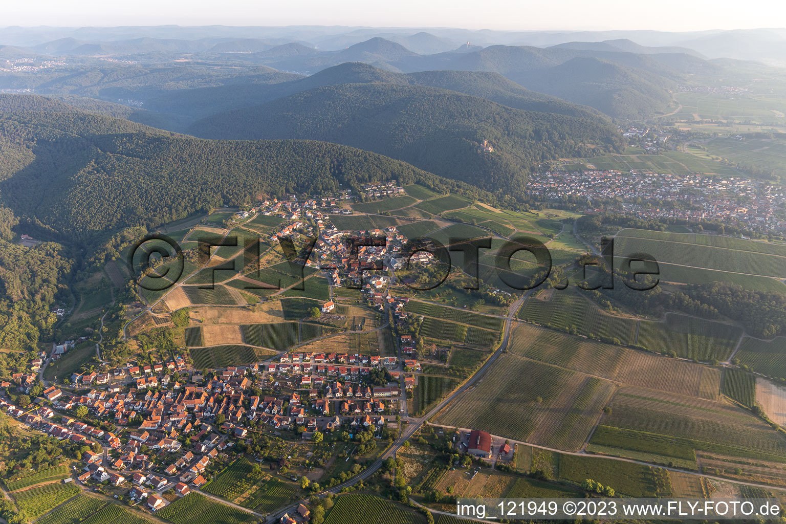 District Gleiszellen in Gleiszellen-Gleishorbach in the state Rhineland-Palatinate, Germany viewn from the air