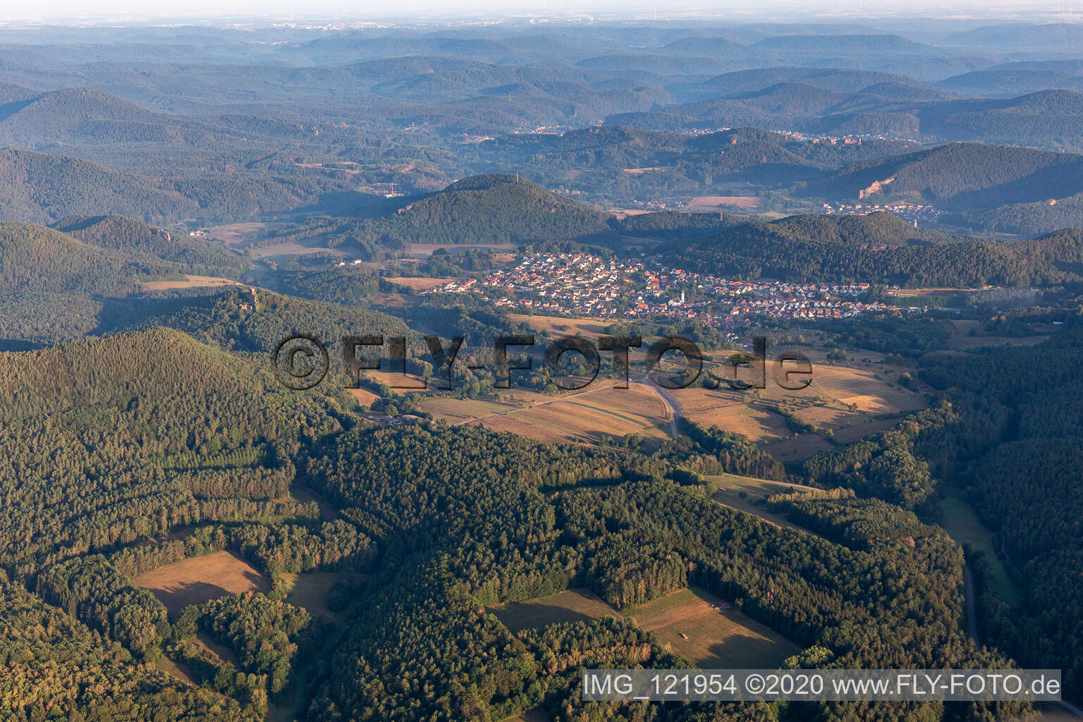 Bird's eye view of Busenberg in the state Rhineland-Palatinate, Germany