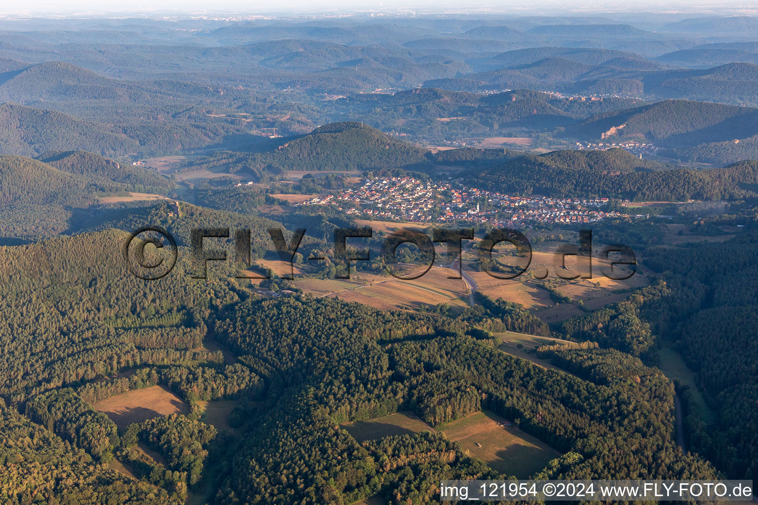 Bird's eye view of Busenberg in the state Rhineland-Palatinate, Germany