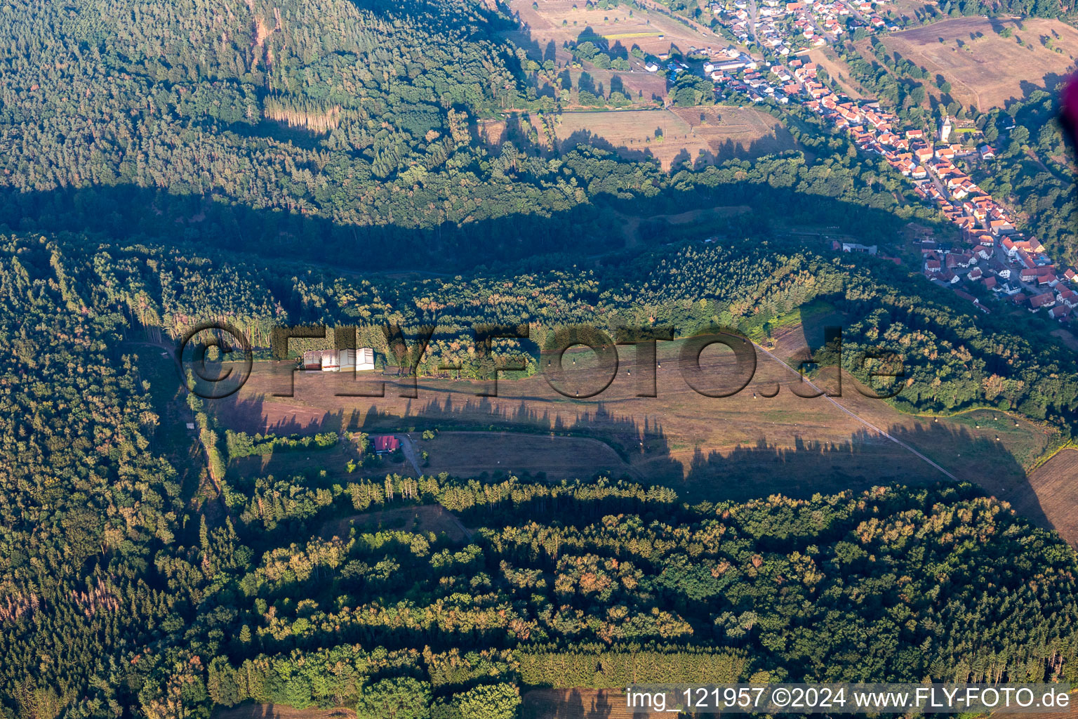 Runway with tarmac terrain of airfield Soeller in Rumbach in the state Rhineland-Palatinate, Germany