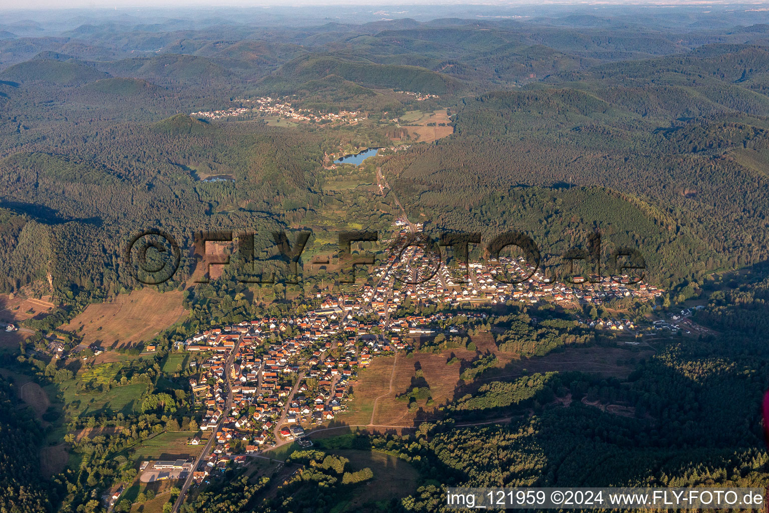 Bird's eye view of Fischbach bei Dahn in the state Rhineland-Palatinate, Germany