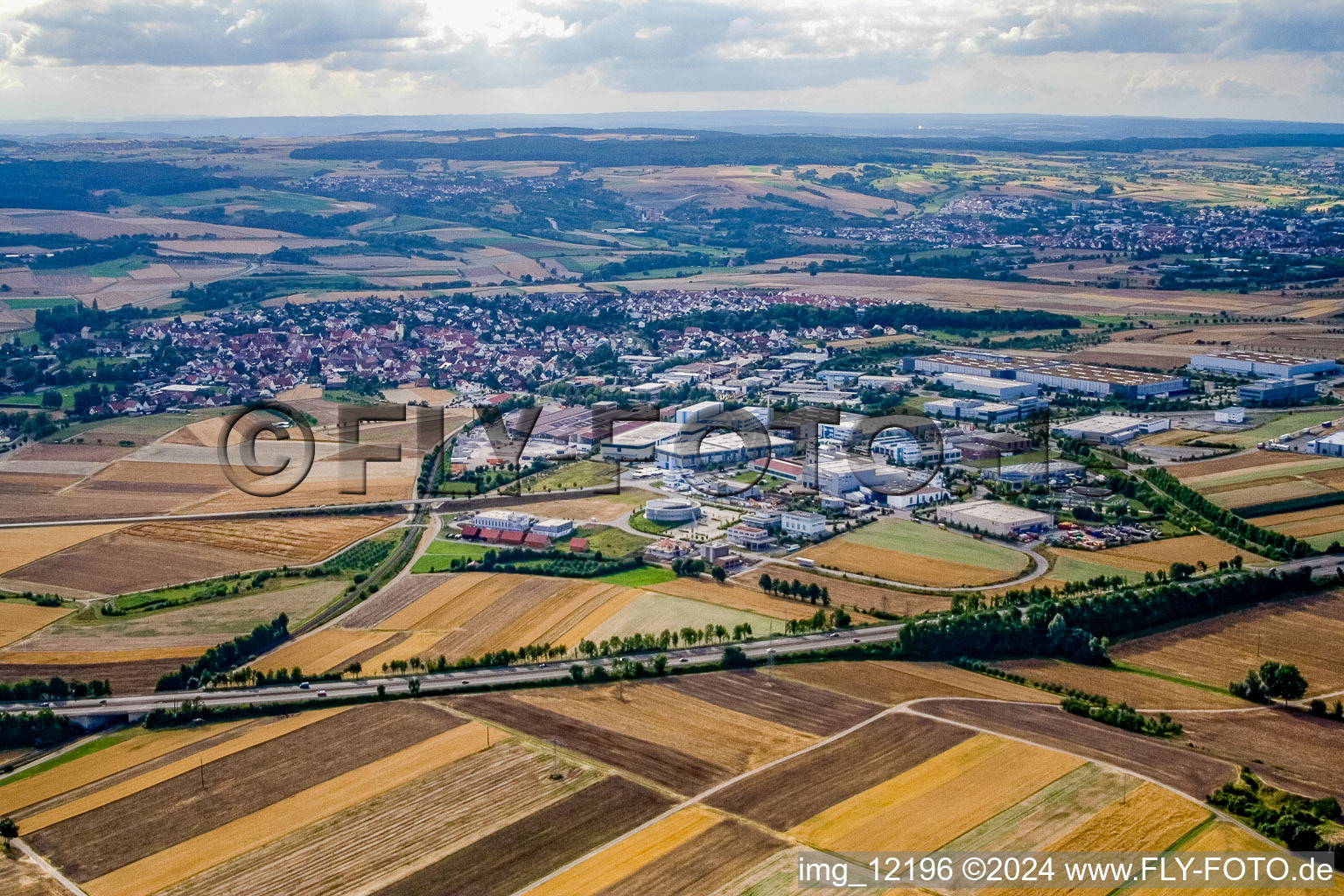 Industrial area from the south in the district Gültstein in Herrenberg in the state Baden-Wuerttemberg, Germany