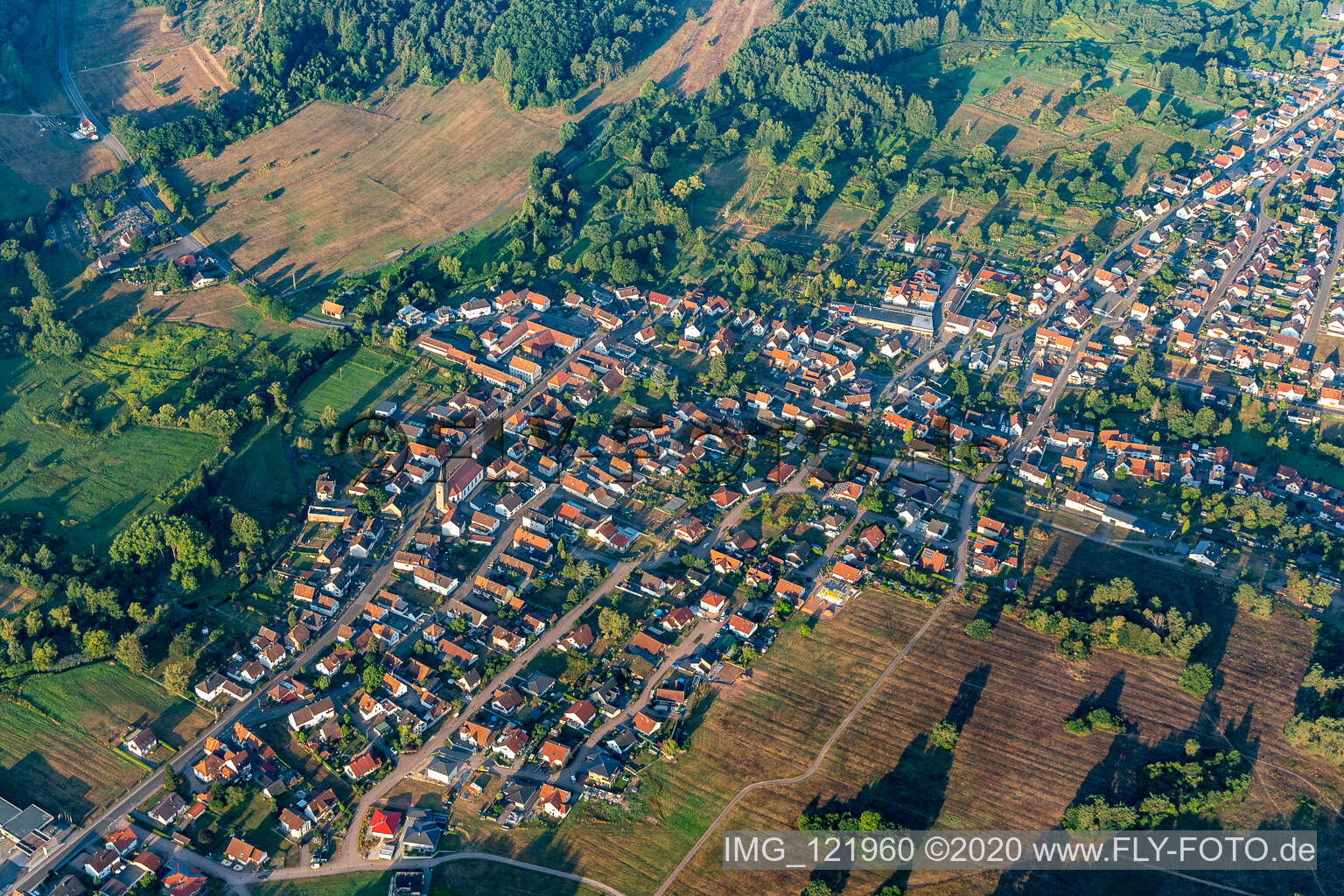 Fischbach bei Dahn in the state Rhineland-Palatinate, Germany viewn from the air