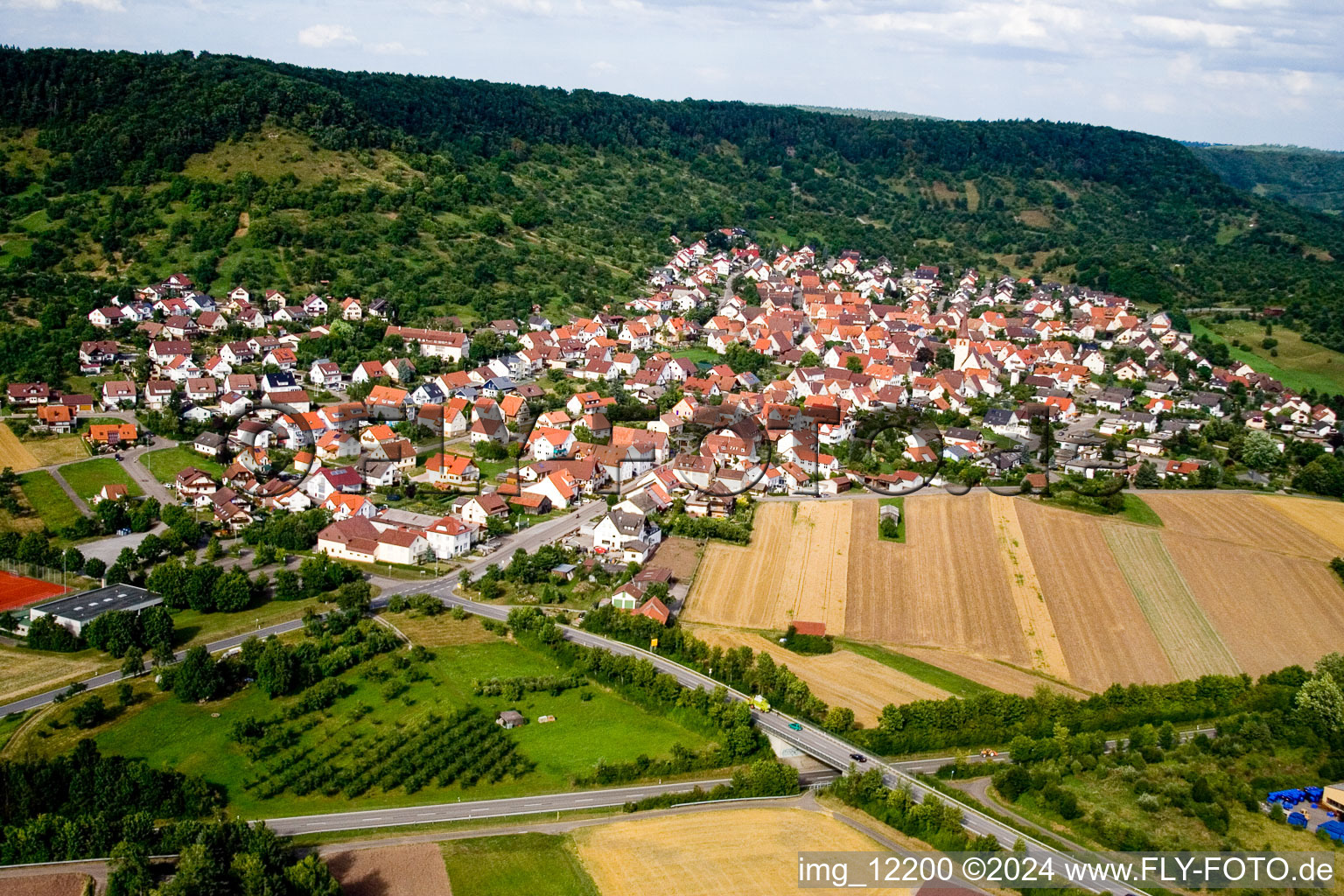 From the west in the district Kayh in Herrenberg in the state Baden-Wuerttemberg, Germany