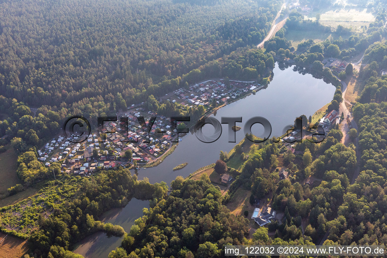 Zwickmühle campsite at the Mühlweiher Saarbach in Ludwigswinkel in the state Rhineland-Palatinate, Germany