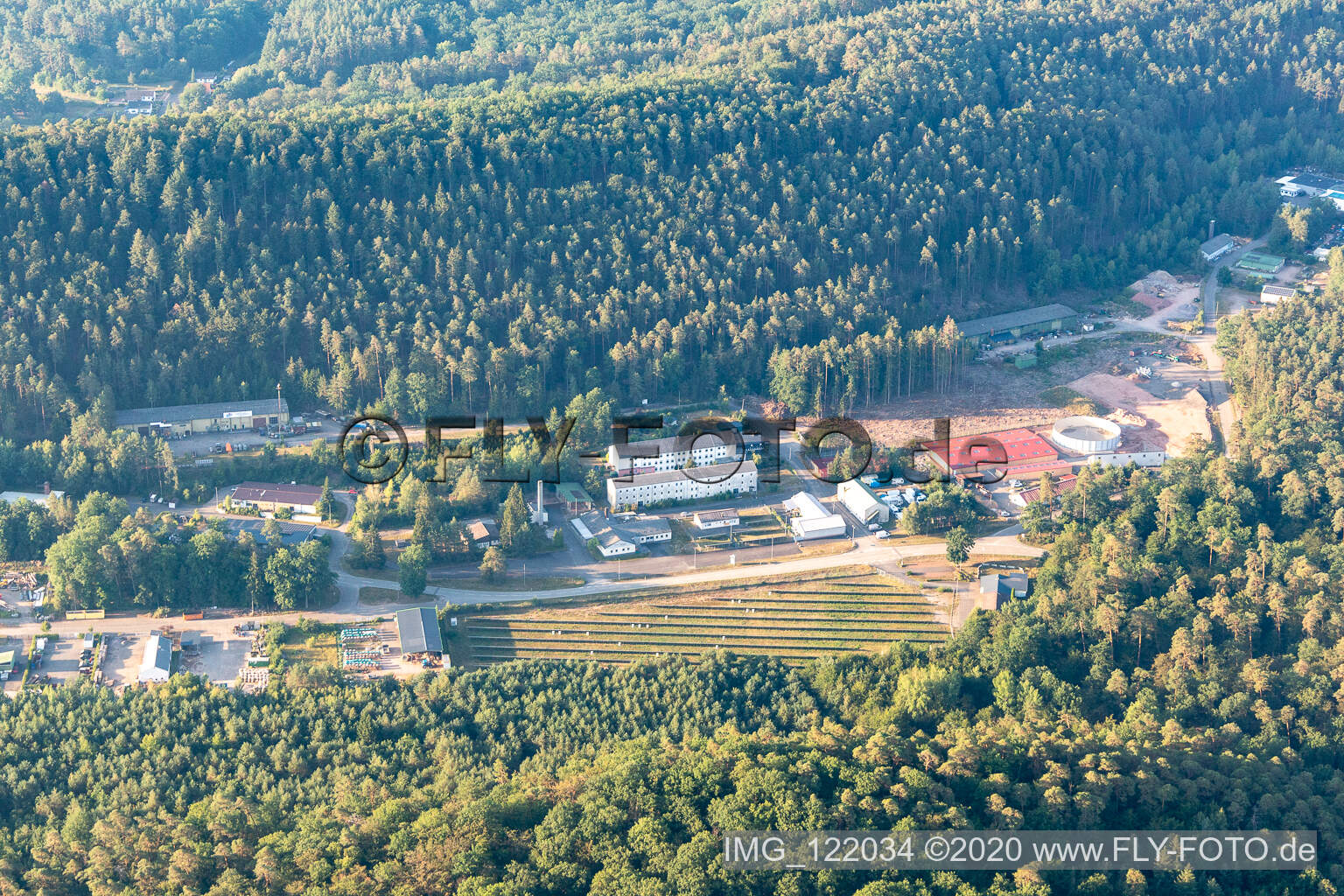 Aerial view of Petersbächel business park in Fischbach bei Dahn in the state Rhineland-Palatinate, Germany