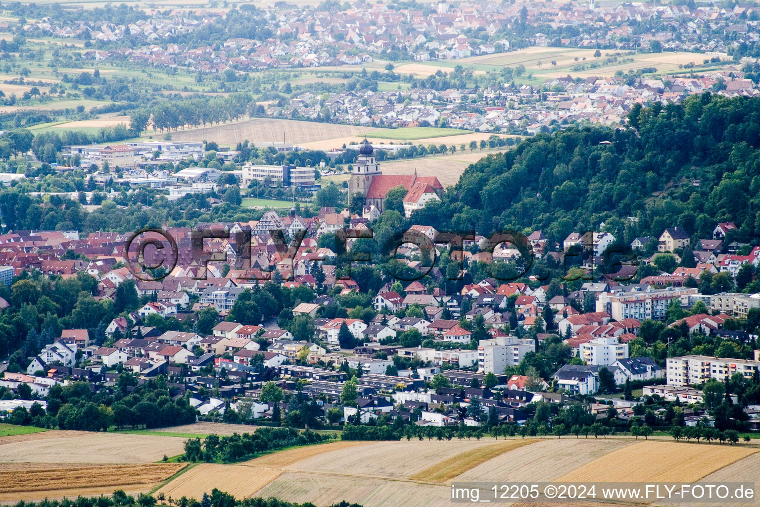 Aerial photograpy of From the southeast in Herrenberg in the state Baden-Wuerttemberg, Germany