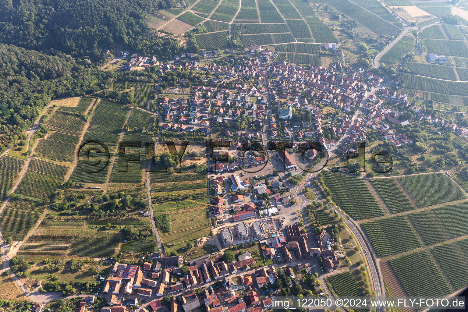 District Schweigen in Schweigen-Rechtenbach in the state Rhineland-Palatinate, Germany seen from above