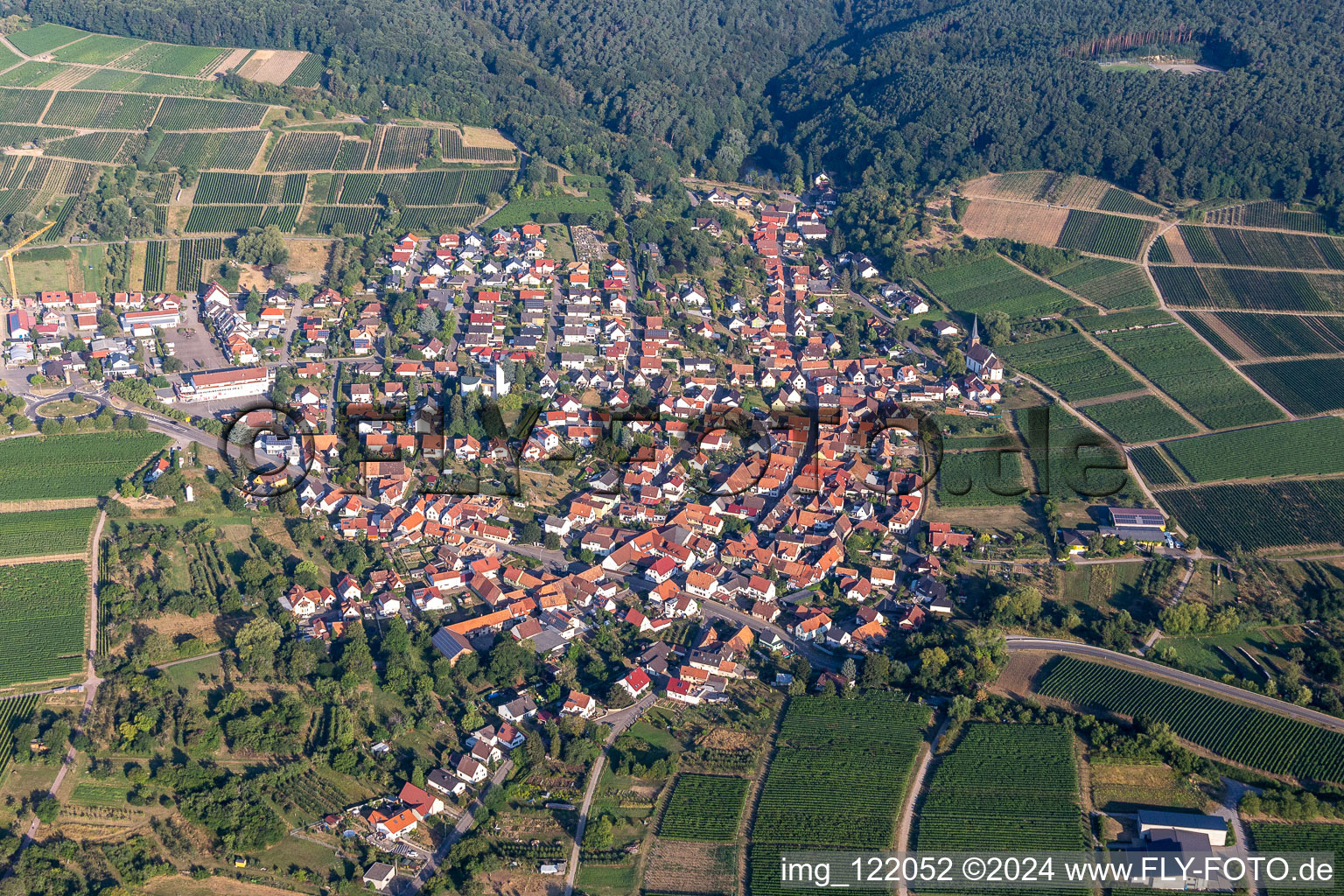 Drone recording of District Rechtenbach in Schweigen-Rechtenbach in the state Rhineland-Palatinate, Germany