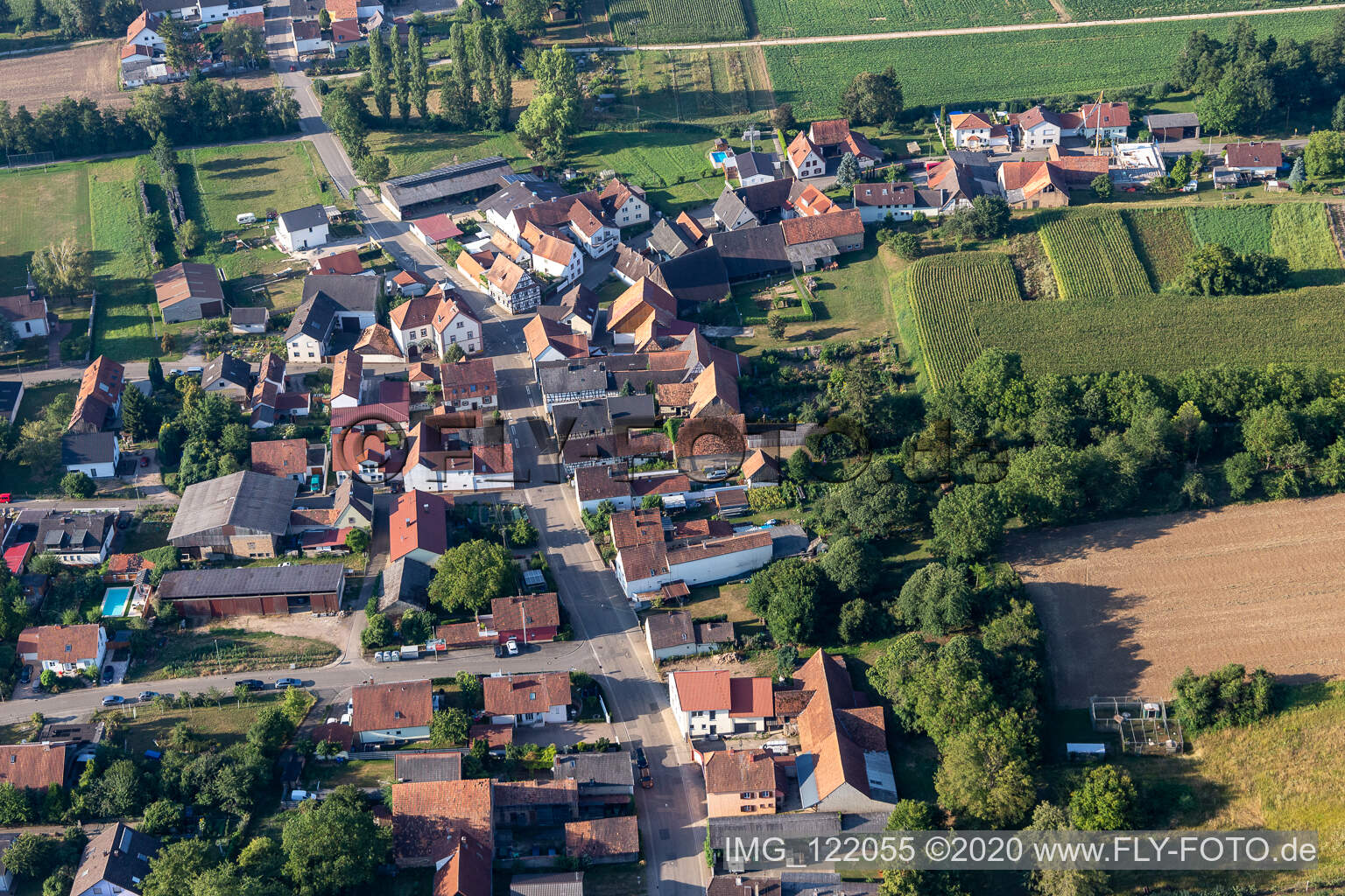 Drone recording of Niederotterbach in the state Rhineland-Palatinate, Germany