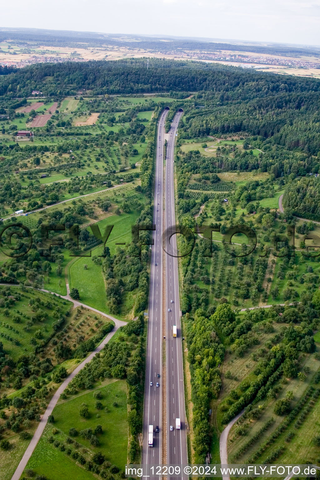 Routing and traffic lanes before the highway tunnel construction of the motorway A 81 in the district Kuppingen in Herrenberg in the state Baden-Wurttemberg