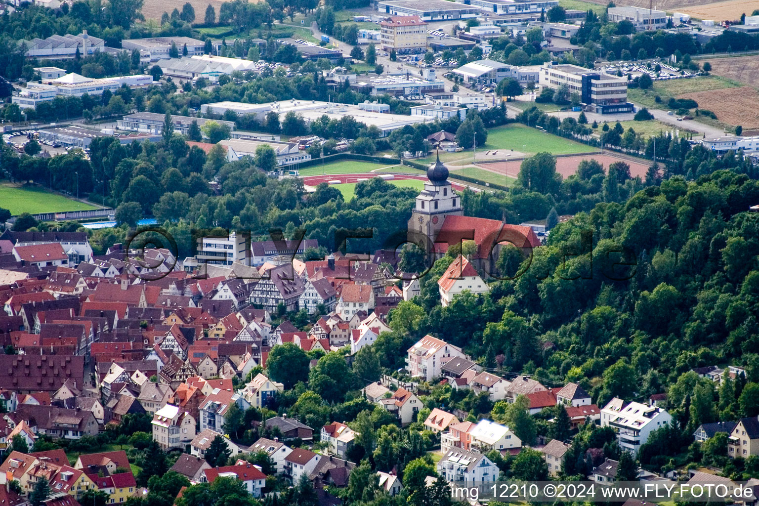 Church building of the Stiftskirche in Old Town- center of downtown in Herrenberg in the state Baden-Wurttemberg