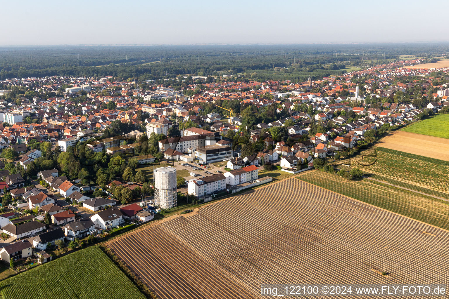 Wrapped water-tower in front of the Asklepius Hospital in Kandel in the state Rhineland-Palatinate, Germany