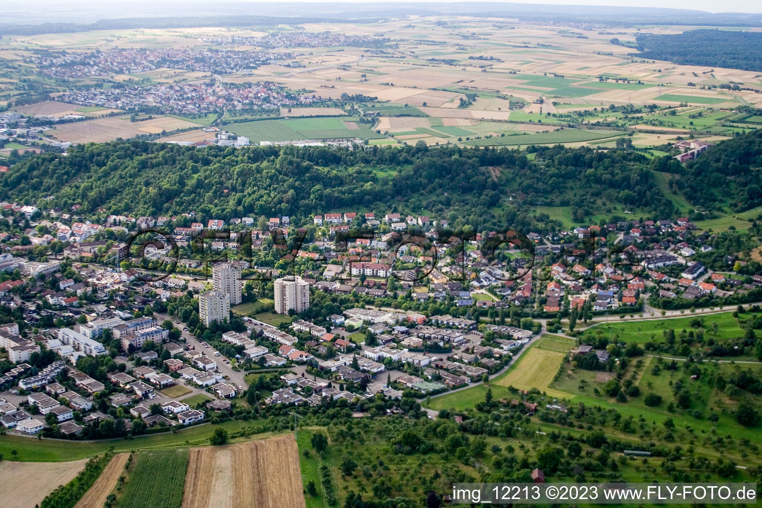 Aerial view of Hildrizhauser Street in Herrenberg in the state Baden-Wuerttemberg, Germany