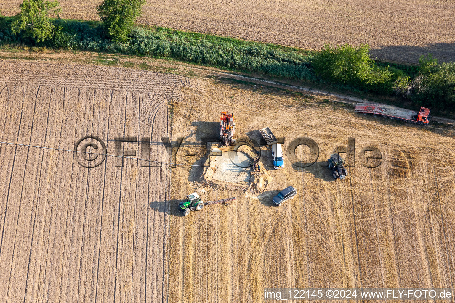 Aerial view of Well construction at Erlenbach in Kandel in the state Rhineland-Palatinate, Germany