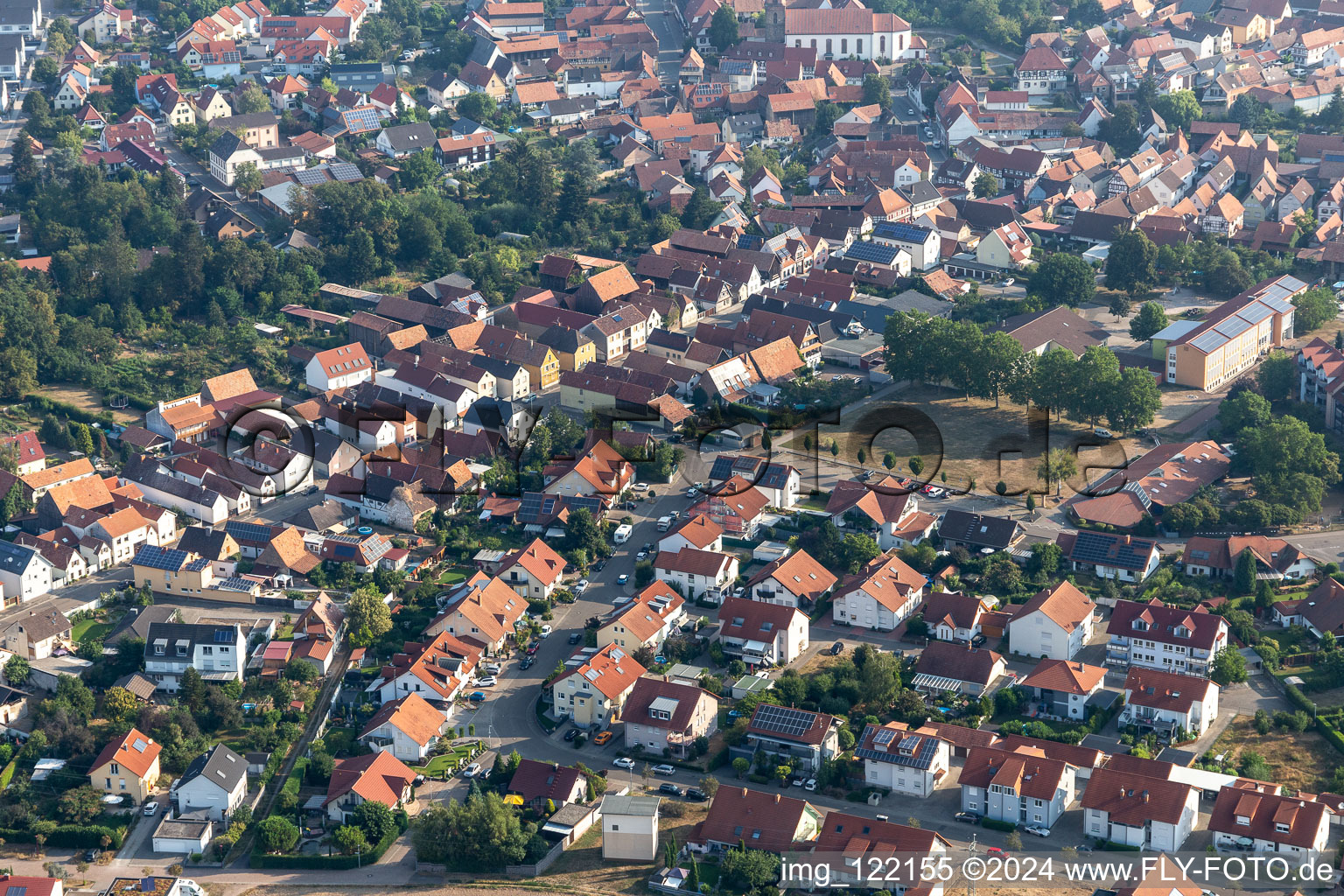 Aerial view of Rappengasse in Rheinzabern in the state Rhineland-Palatinate, Germany