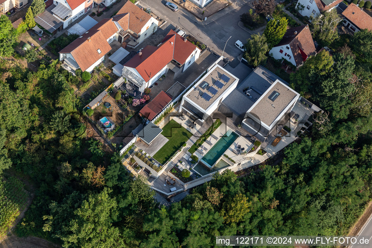 Aerial view of St. George Street in the district Hardtwald in Neupotz in the state Rhineland-Palatinate, Germany