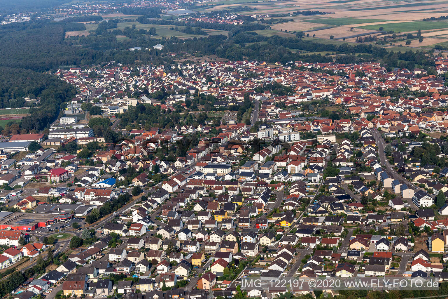 Oblique view of Rülzheim in the state Rhineland-Palatinate, Germany