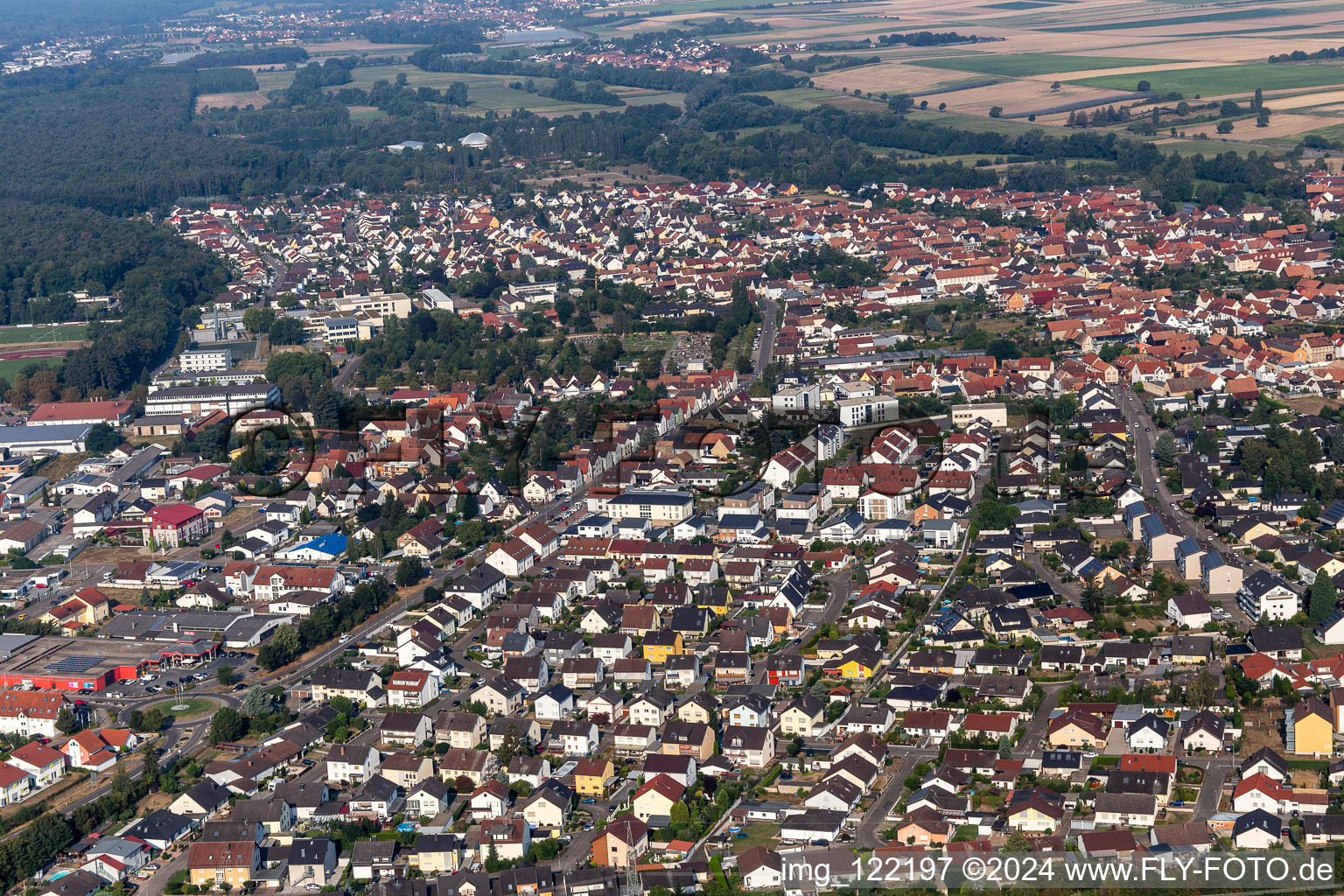 Oblique view of Rülzheim in the state Rhineland-Palatinate, Germany