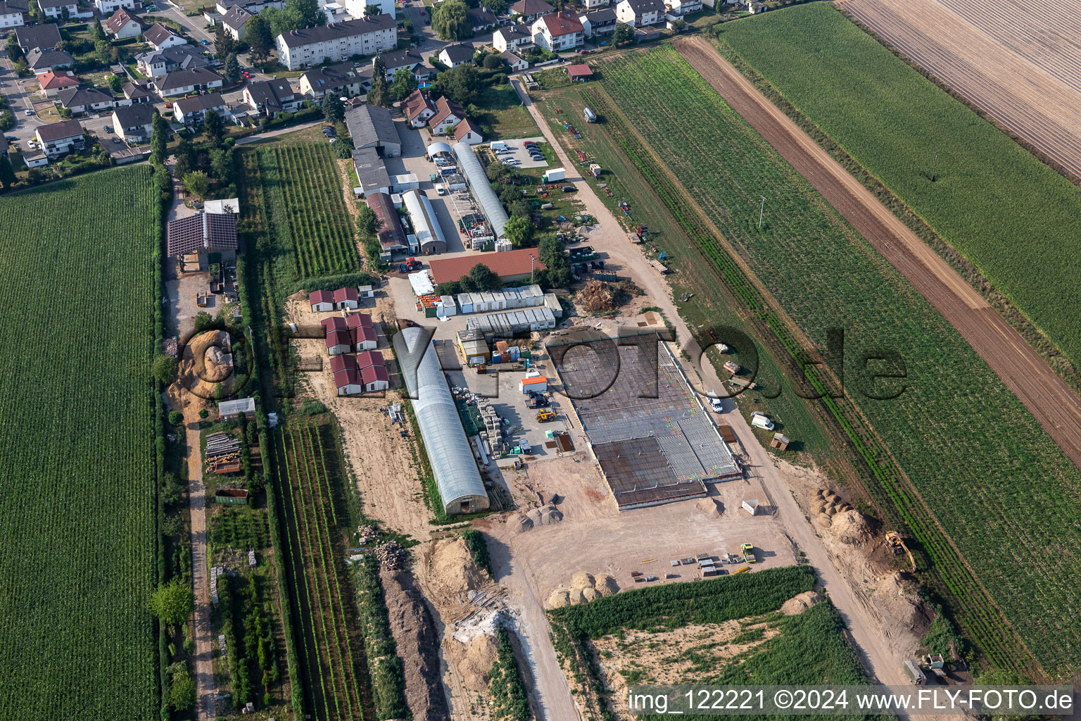 Kugelmann Biogemüse New production hall in Kandel in the state Rhineland-Palatinate, Germany from the plane