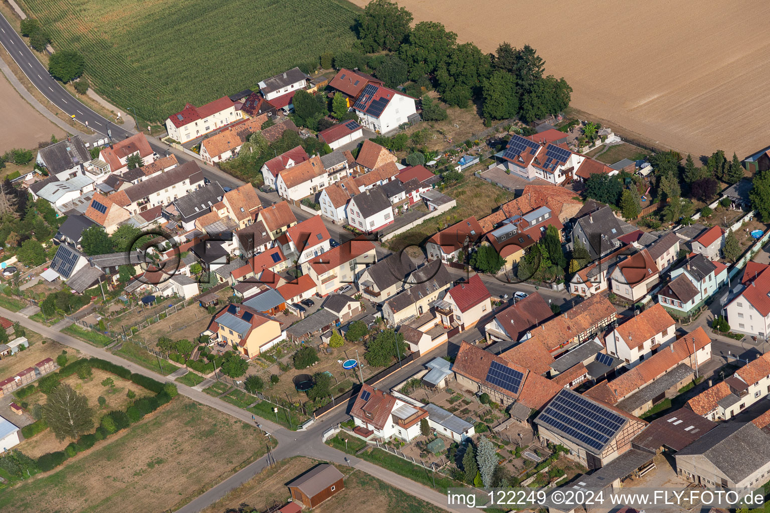 Bird's eye view of Saarstr in Kandel in the state Rhineland-Palatinate, Germany