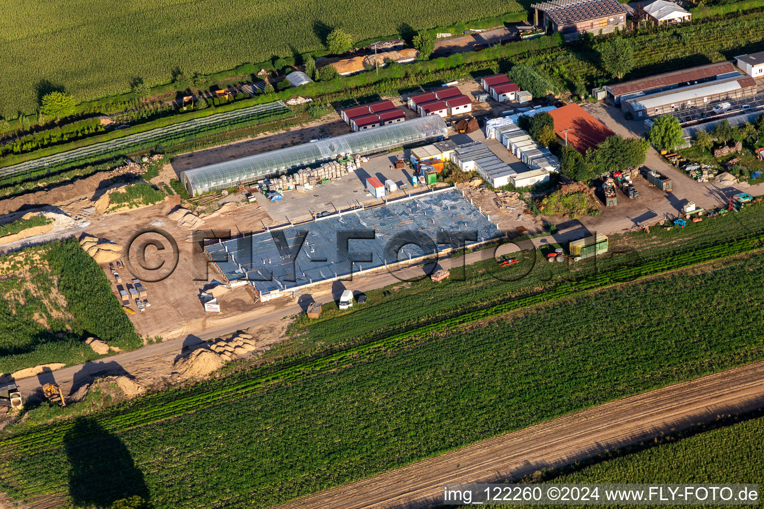 Kugelmann Biogemüse New production hall in Kandel in the state Rhineland-Palatinate, Germany viewn from the air