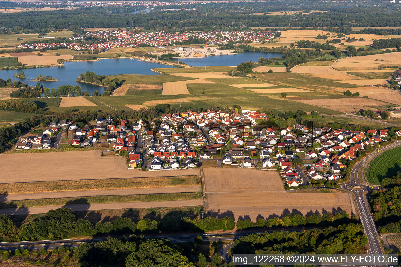 District Hardtwald in Neupotz in the state Rhineland-Palatinate, Germany from the drone perspective