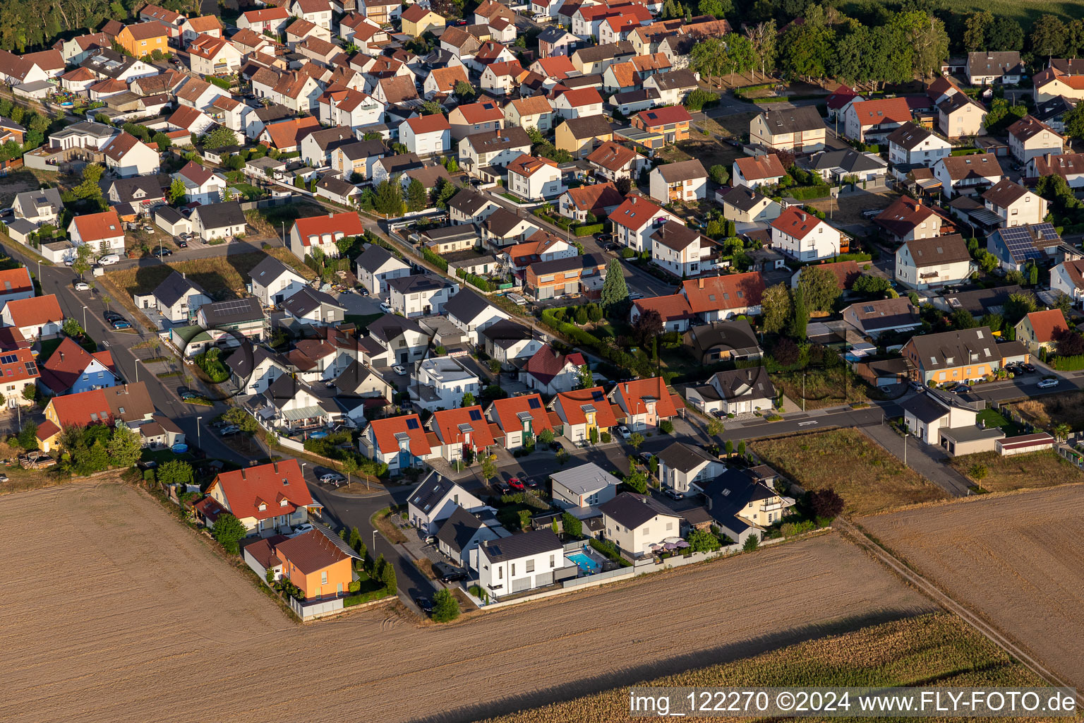 District Hardtwald in Neupotz in the state Rhineland-Palatinate, Germany seen from a drone