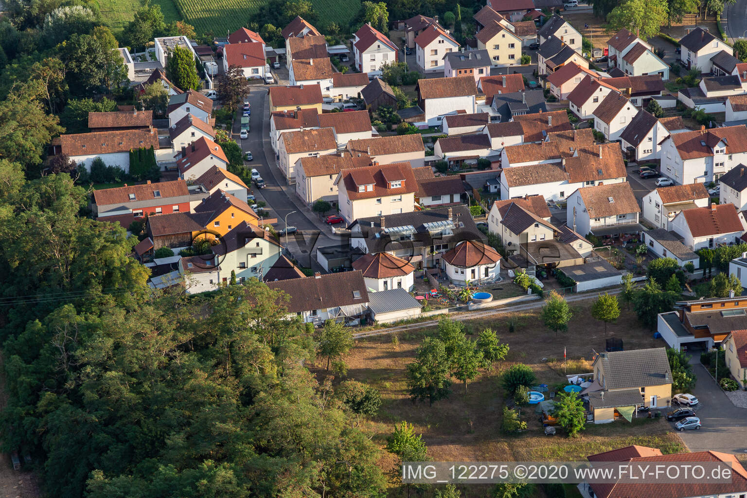 Aerial view of Hardtwald in Neupotz in the state Rhineland-Palatinate, Germany