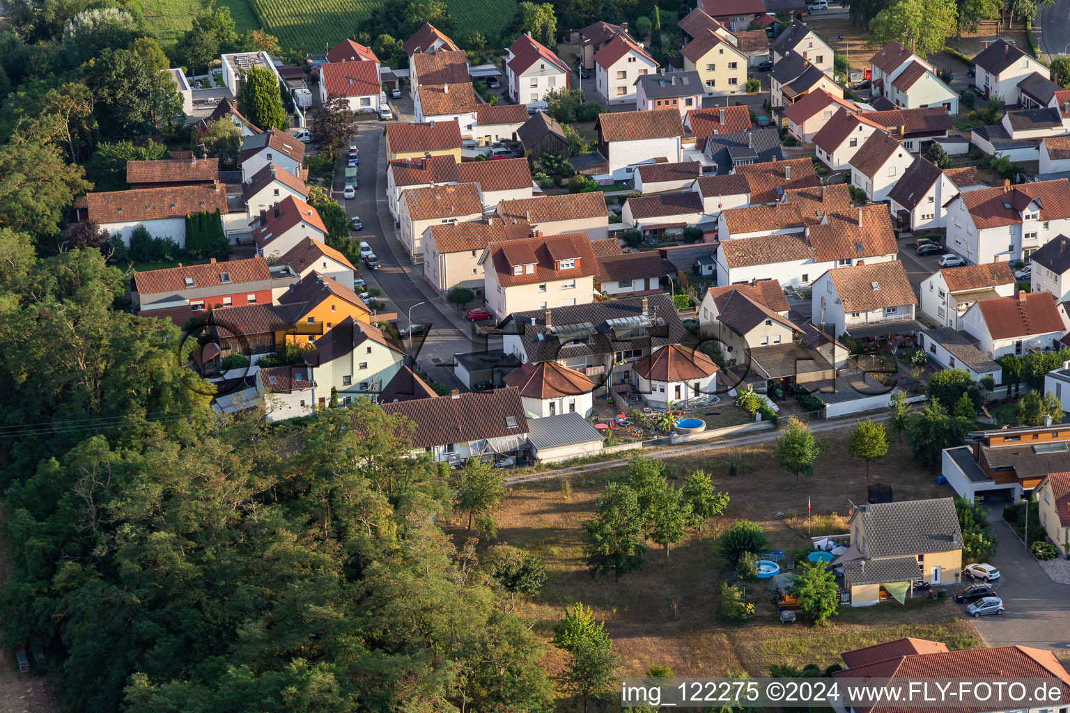 Aerial view of Hardtwald in Neupotz in the state Rhineland-Palatinate, Germany