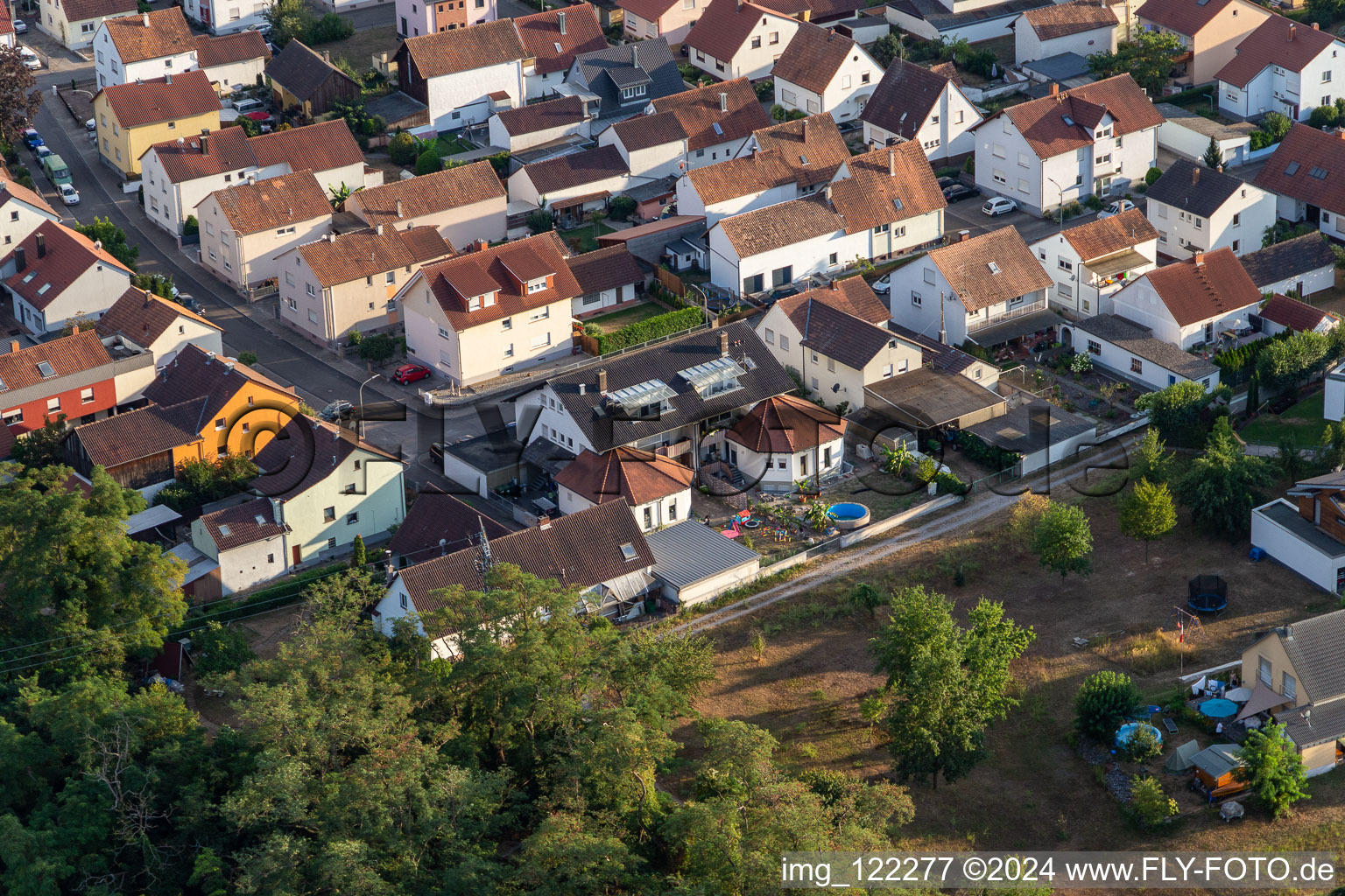 District Hardtwald in Neupotz in the state Rhineland-Palatinate, Germany seen from above