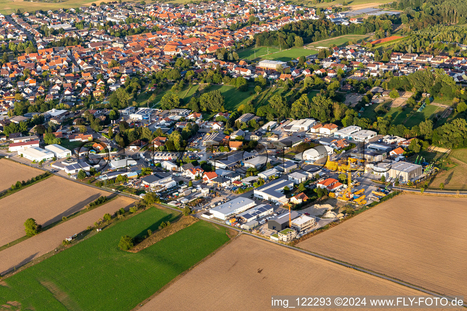 Industrial area Am Hambiegel, Krautstückerweg in the district Liedolsheim in Dettenheim in the state Baden-Wuerttemberg, Germany