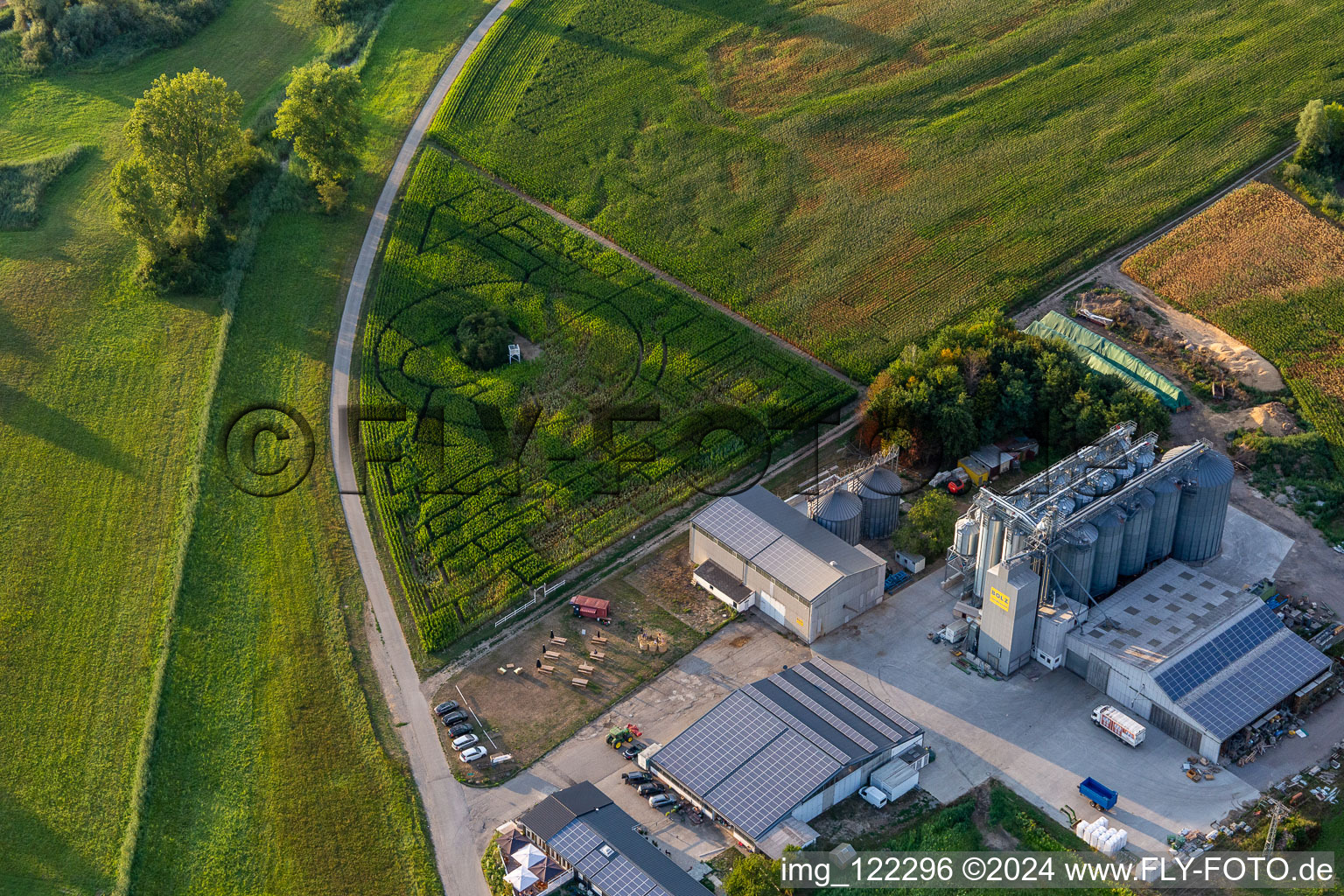 Maze - Corn-Labyrinth Maislabyrinth bei Hofcafee Onkel Oskar of Bolz Landhandel GmbH in a field in Dettenheim in the state Baden-Wuerttemberg, Germany