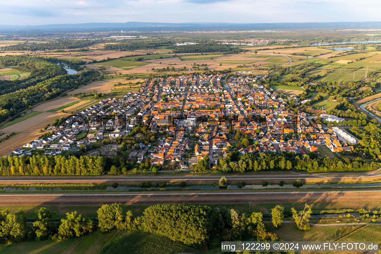 District Rußheim in Dettenheim in the state Baden-Wuerttemberg, Germany seen from above