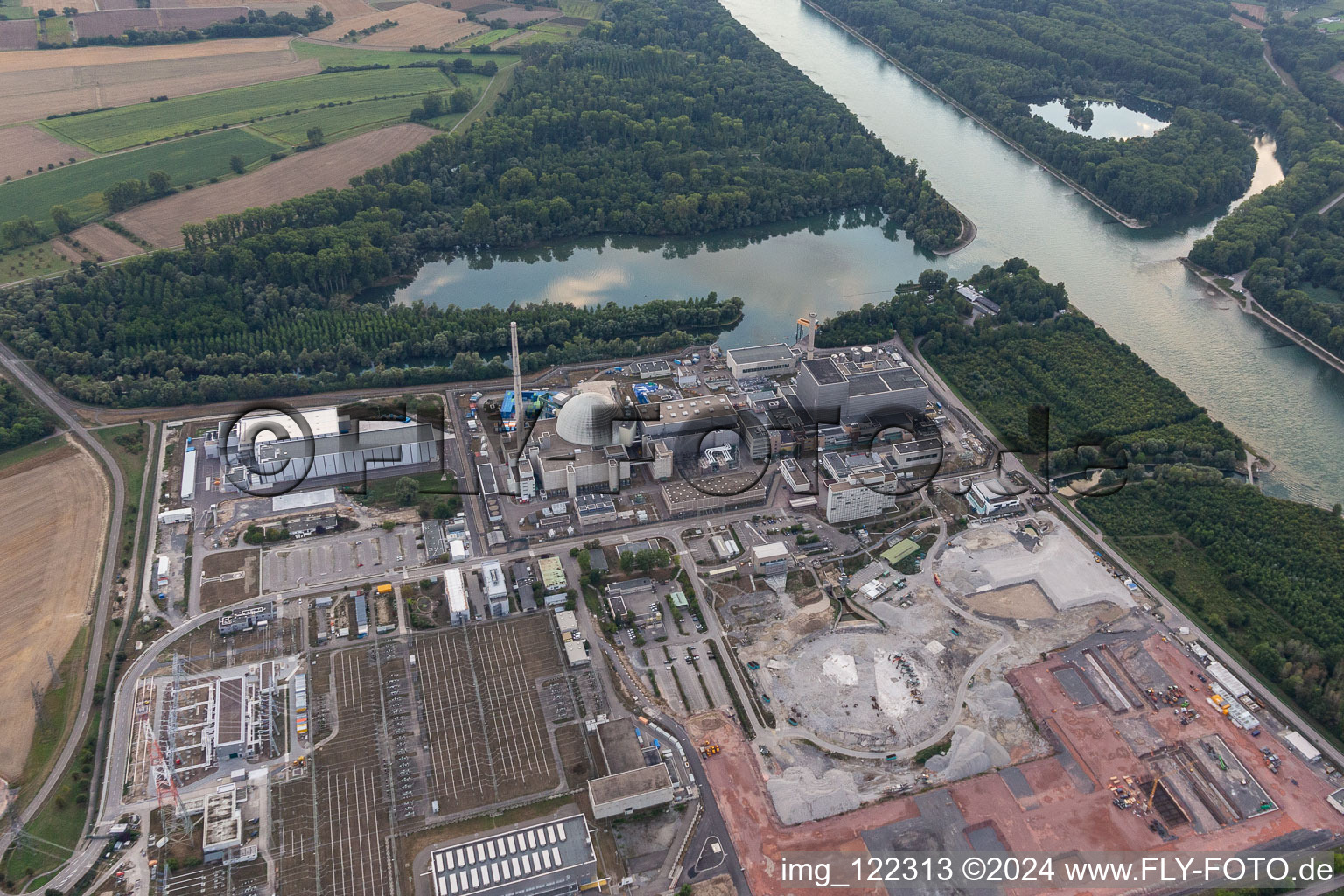 Dismantling of the nuclear power plant, space for direct current in Philippsburg in the state Baden-Wuerttemberg, Germany out of the air