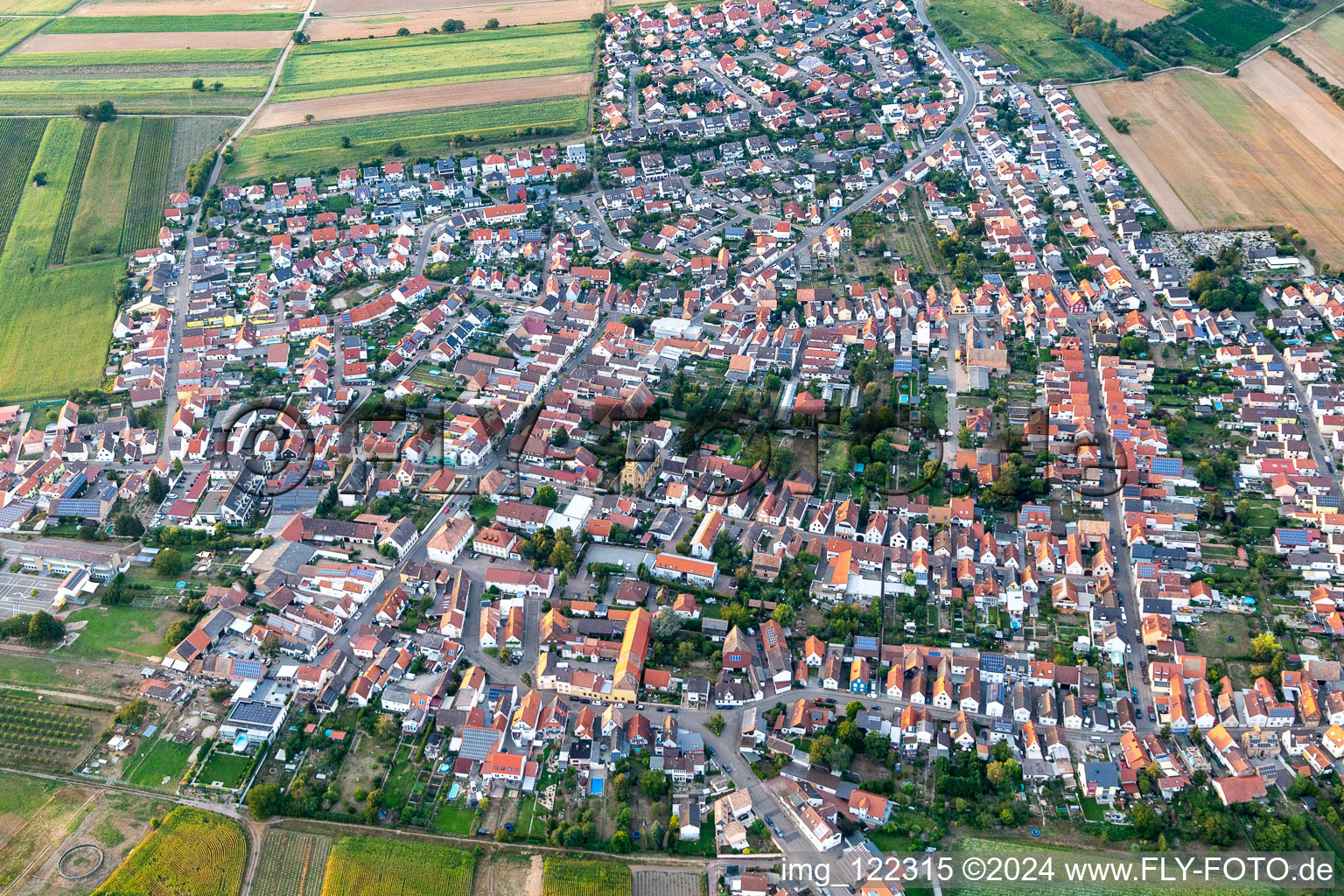 District Mechtersheim in Römerberg in the state Rhineland-Palatinate, Germany from a drone