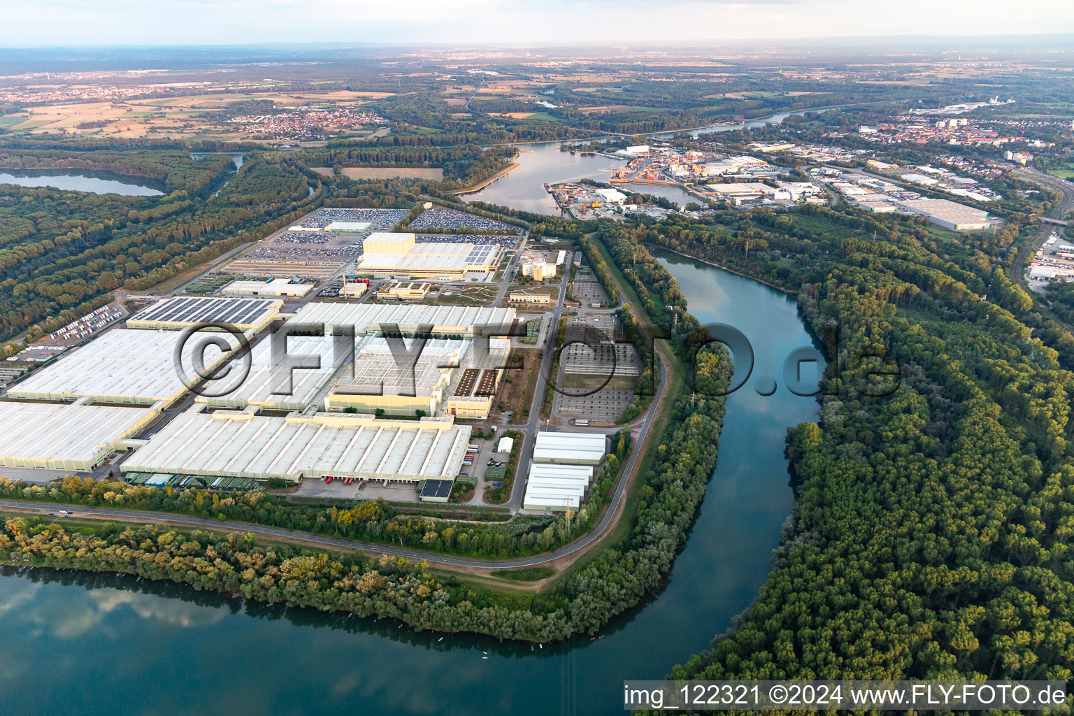 Aerial view of Daimler GLC on the island of green in Germersheim in the state Rhineland-Palatinate, Germany