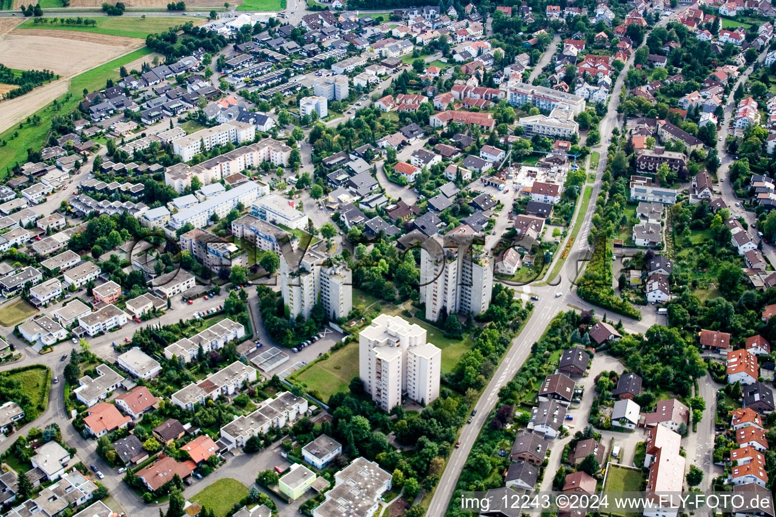 Residential area of the multi-family house settlement Hildrizhauser Str. in Herrenberg in the state Baden-Wurttemberg