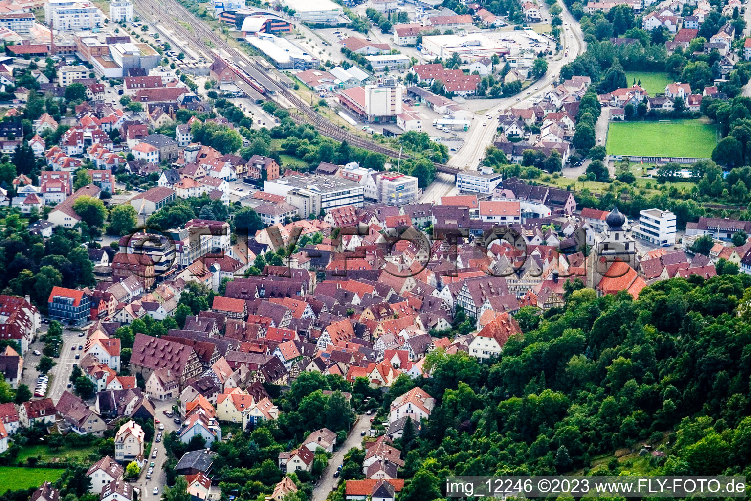 Old town from the southeast in Herrenberg in the state Baden-Wuerttemberg, Germany