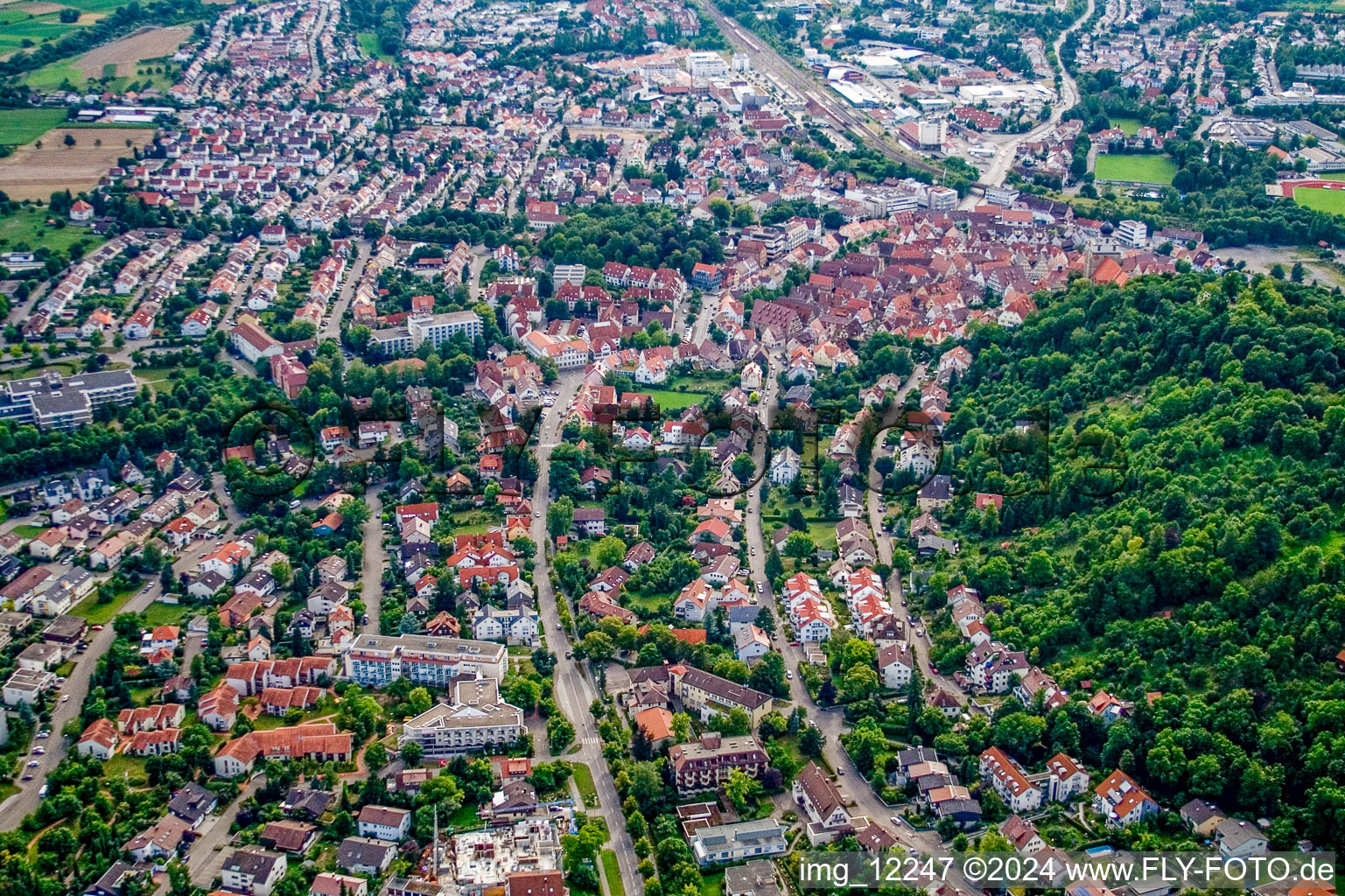 Hildrizhauser Straße from the east in Herrenberg in the state Baden-Wuerttemberg, Germany