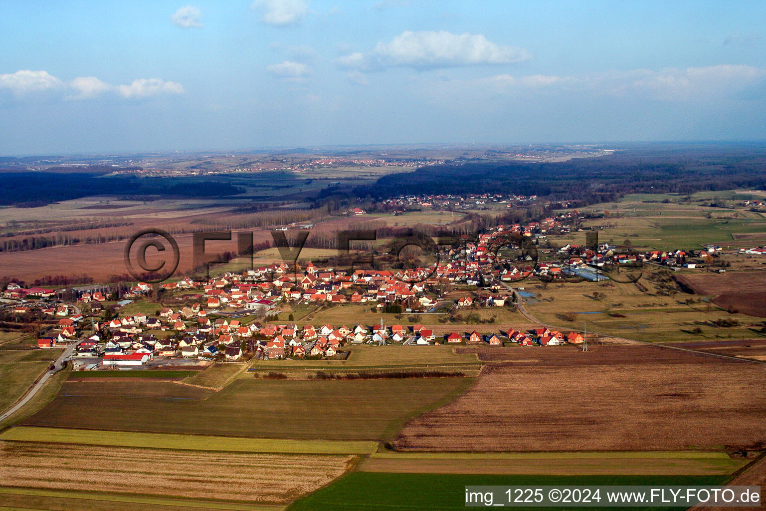 Forstheim in the state Bas-Rhin, France seen from a drone