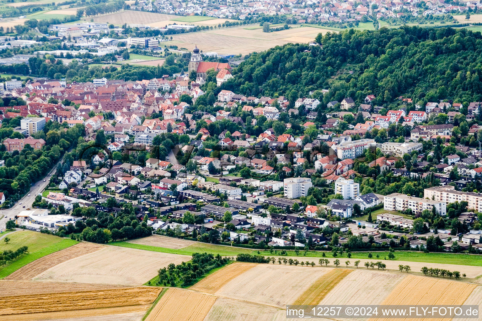 Aerial view of From the south in Herrenberg in the state Baden-Wuerttemberg, Germany