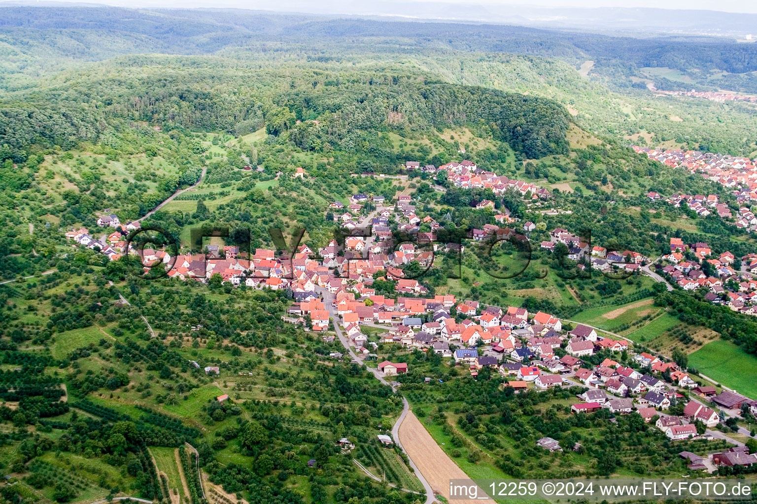 Town View of the streets and houses of the residential areas in the district Moenchberg in Herrenberg in the state Baden-Wurttemberg, Germany