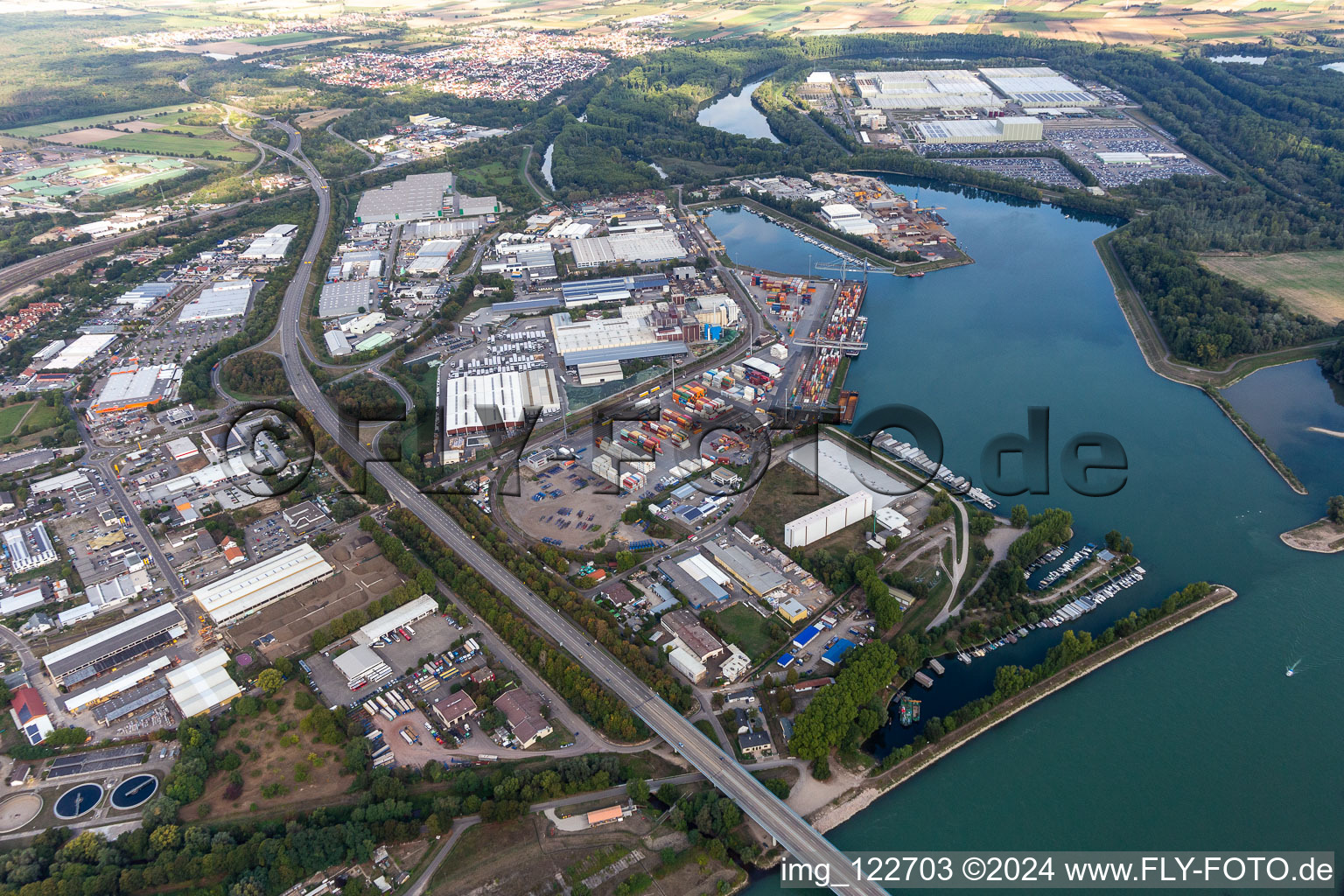 Oblique view of Harbor in Germersheim in the state Rhineland-Palatinate, Germany