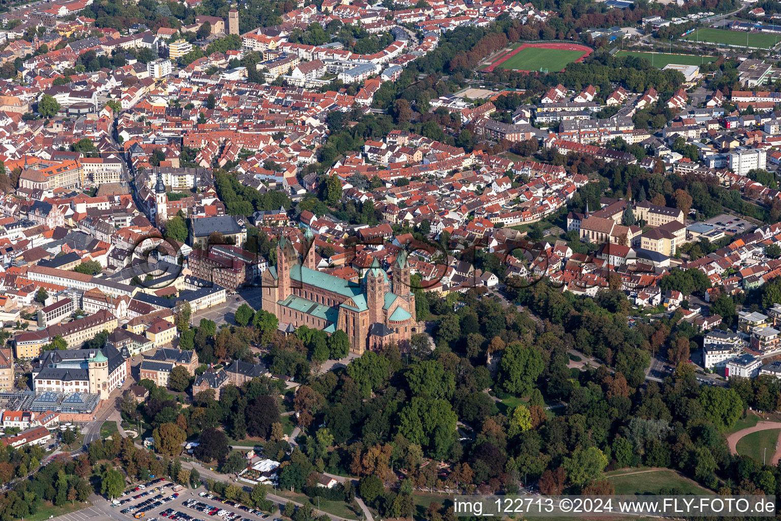 Aerial photograpy of Cathedral to Speyer in Speyer in the state Rhineland-Palatinate, Germany