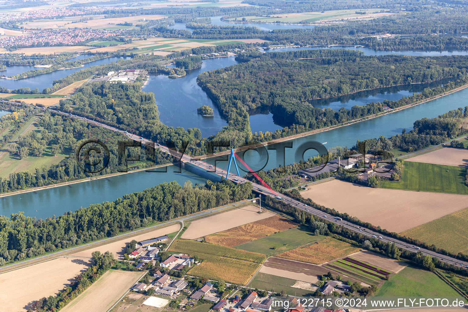 Bridge of the A61 over the Rhine in Altlußheim in the state Baden-Wuerttemberg, Germany